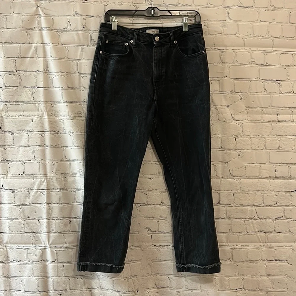 Mango High Waisted Straight Cropped Faded Black Jeans Women Size 10 - Picture 1 of 11
